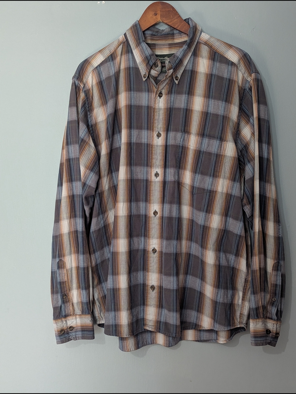 Eddie Bauer Men's Long Sleeve Plaid Button-Down Shirt Cozy Autumn 90s Grunge